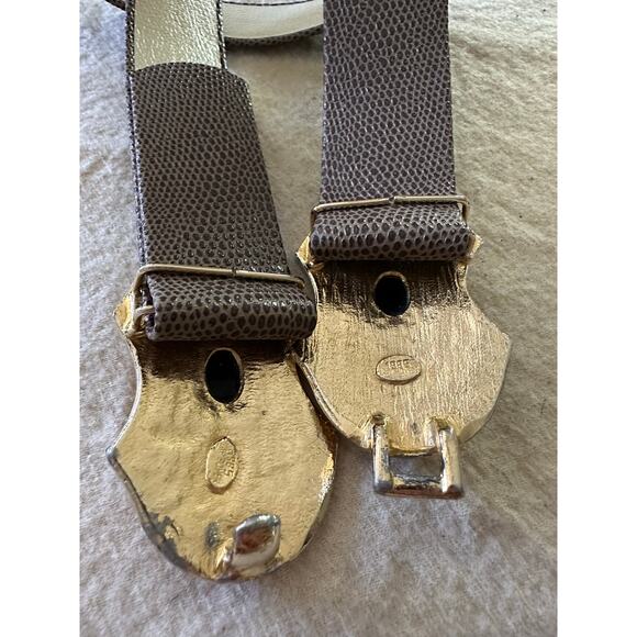 Vintage signed GAY BOYER belt gold removable buckle black cabochon snake leather main image 14